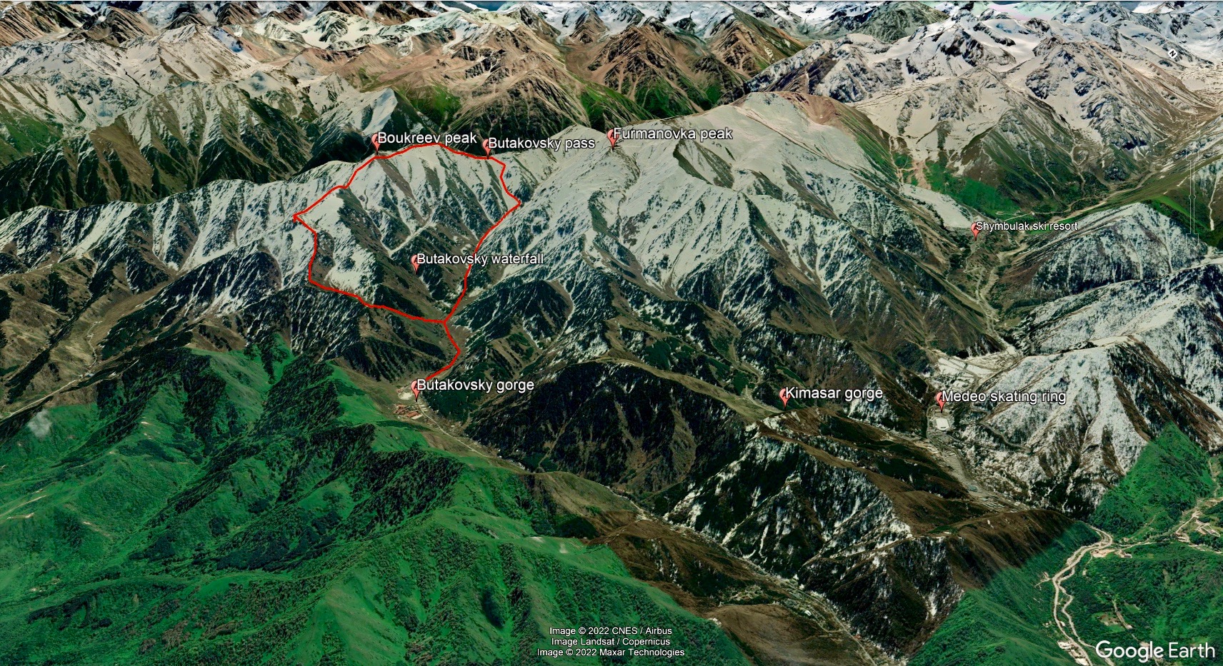 Bukreyev peak trekking map