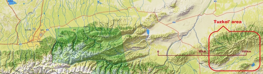 map of Almaty region and Tuzkol area