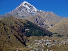 Kazbek peak from Kazbegi village