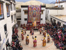 ritual dancing at Lo Mantang square