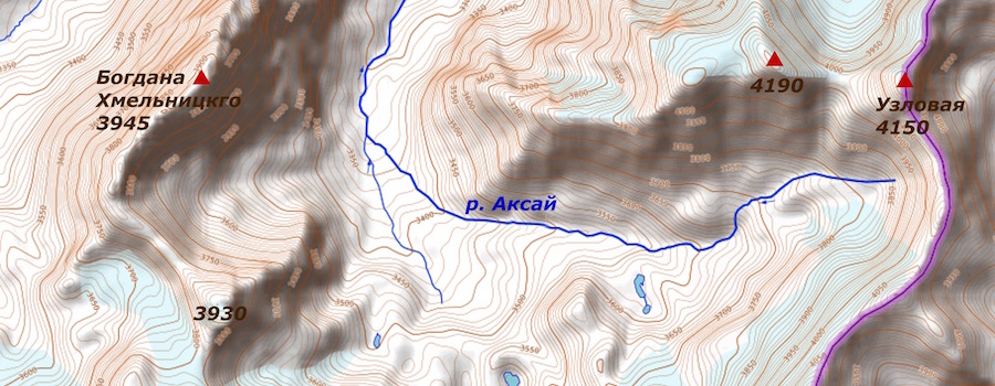 01-	Карта-схема вершин цирка ледника Средний Аксай
